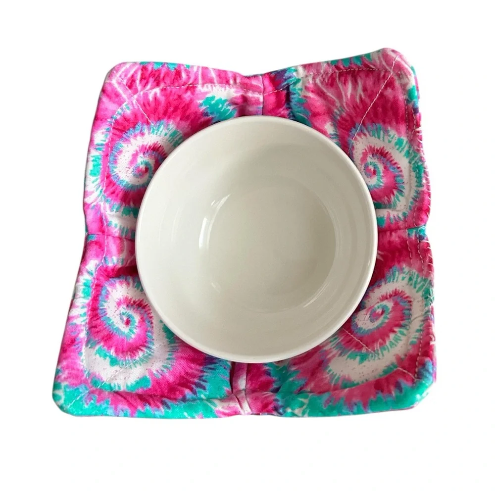 Hand Crafted Colorful Tie Dye Microwave Small Bowl or Mug Cozy Fabric Cotton